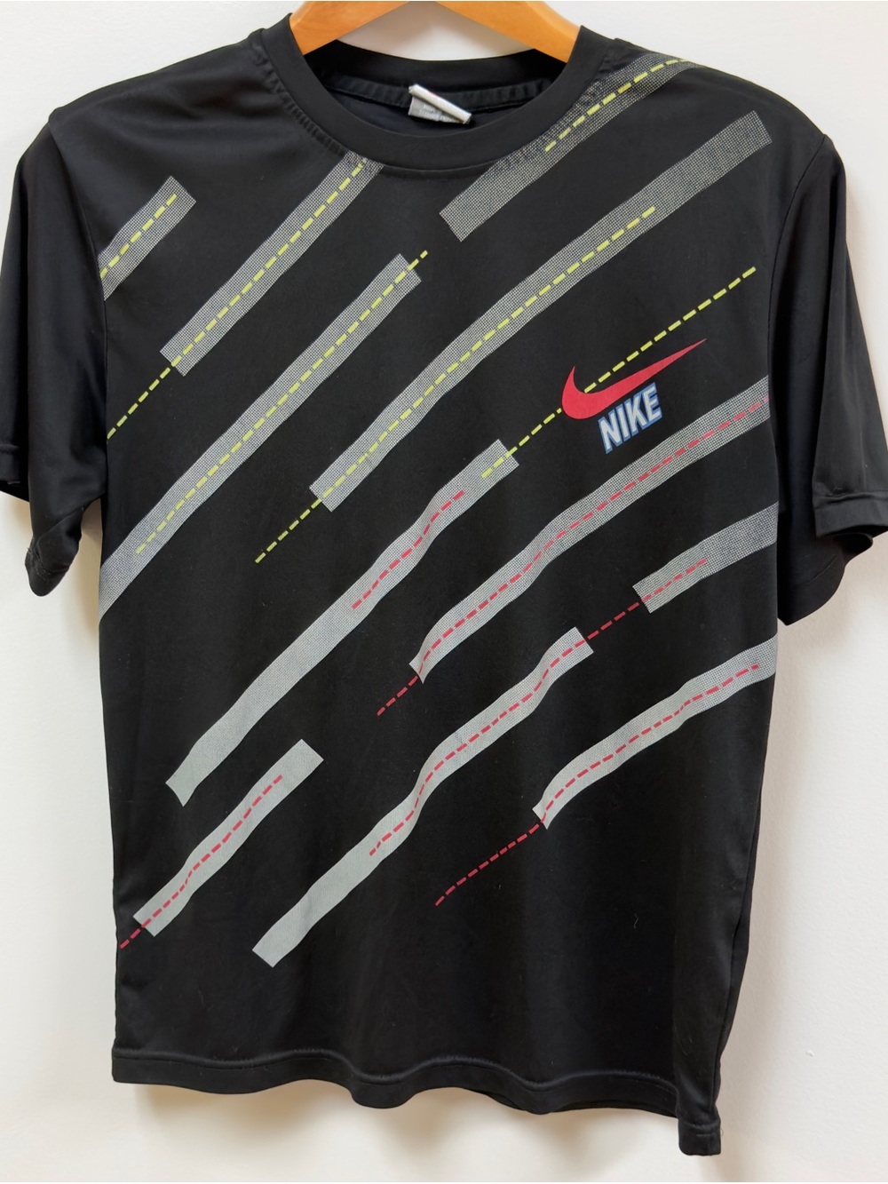 Vintage 90s Nike Grey Tag Graphic Tee Shirt Black Orange Swoosh Size L